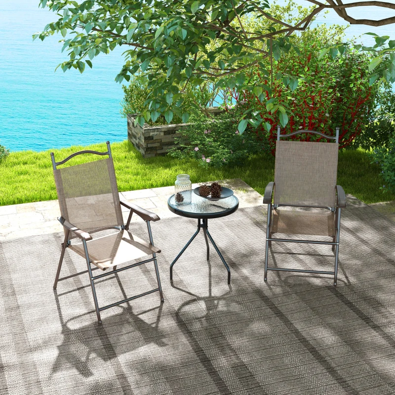 Best Set of Two Folding Garden Chairs, with Fabric Mesh Seats - Mixed Brown - Image 2