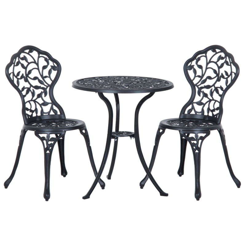 Best 3 Pcs Aluminium Bistro Set Garden Furniture Dining Table Chairs Antique Outdoor Seat Patio Seater Black - Image 10