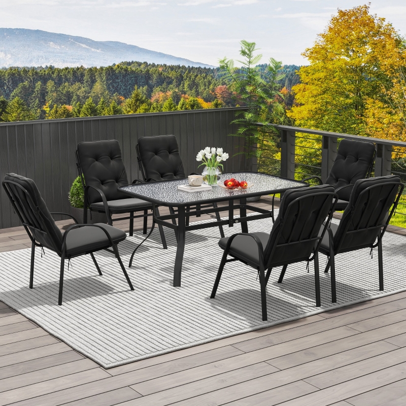 Best Seven-Piece Garden Dining Set with Cushions - Black - Image 9