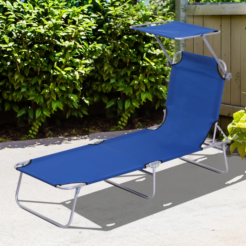Best Single Sun Lounger, with Awning and Reclining Back - Blue - Image 2