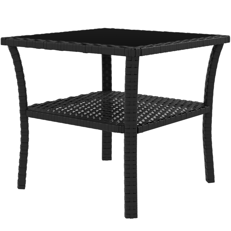 Best Two-tier PE Rattan Square Coffee Table - Black - Image 10