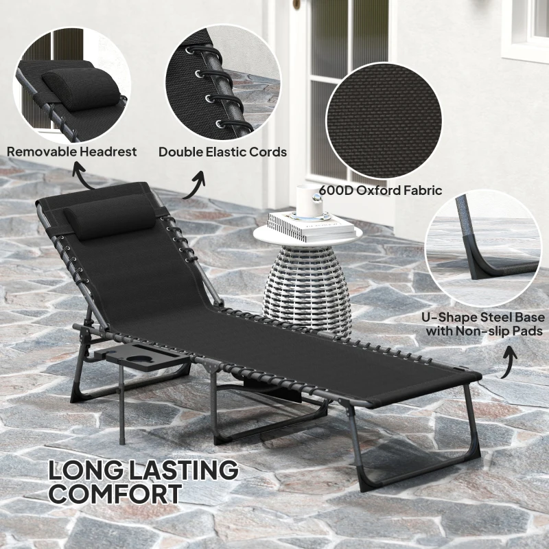 Best Five-Position Reclining Sun Lounger - Black - Image 5