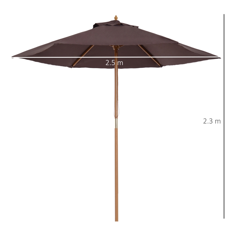 Best 2.5m Wood Garden Parasol Sun Shade Patio Outdoor Wooden Umbrella Canopy Coffee - Image 3