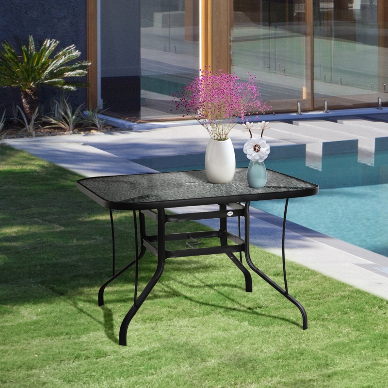 Best Square Outdoor Garden Dining Table with Parasol Hole, Tempered Glass Top, Steel Frame for Garden, Lawn, Patio, Black - Image 10