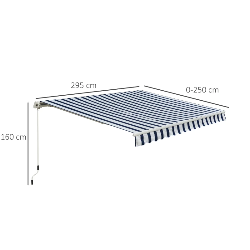 Best Manual Retractable Awning, 3x2.5 m-Blue/White Stripes - Image 3