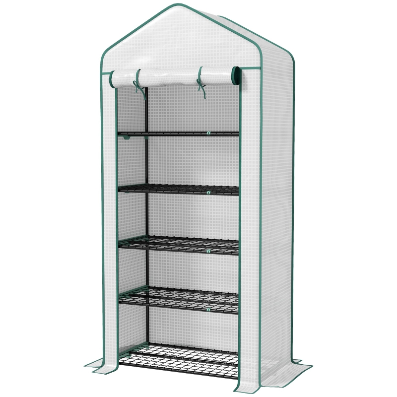 Best 5 Tier Widened Mini Greenhouse with Reinforced PE Cover, Portable Indoor Outdoor Green House with Roll-up Door and Wire Shelves, 193H x 90W x 49Dcm, White - Image 11