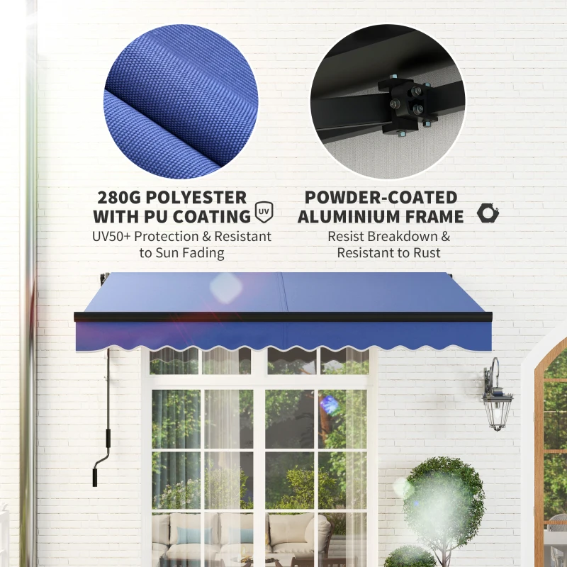 Best 2.5 x 2m Electric Awning with LED Light and Remote Controller, Aluminium Frame DIY Retractable Awning, UV50+ Sun Shade Canopy for Garden Patio Deck Door Window, Blue - Image 6