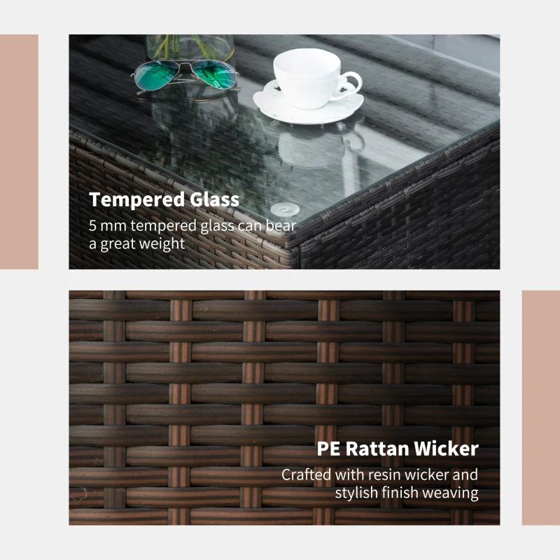 Best PE Rattan Garden Coffee Table with Glass Table Top - Brown - Image 5