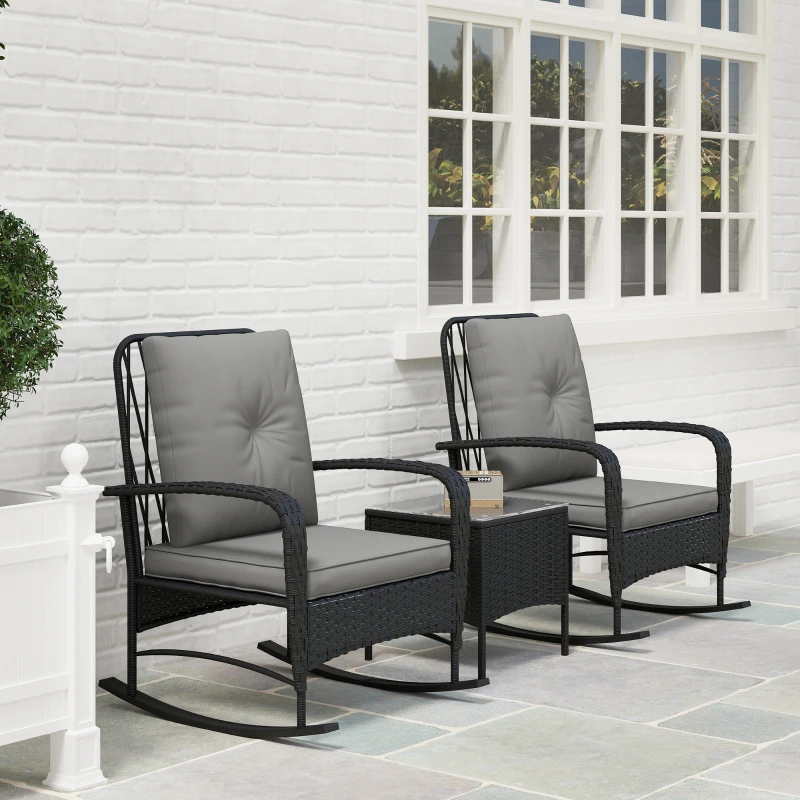 Best Three-Piece Rocking Chair Rattan Bistro Set - Black - Image 8