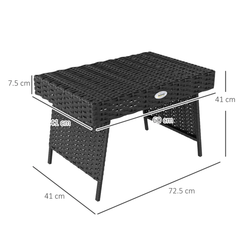 Best Foldable Outdoor Side Table, Rattan Garden Coffee Table with Steel Frame, Space Saving Bistro Garden Furniture for Patio, Balcony, 60 x 41 x 41 cm, Black - Image 3