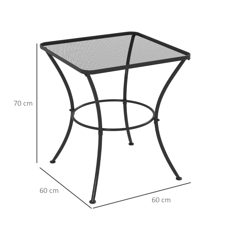 Best 60cm Square Garden Table, Outdoor Metal Bistro Side Desk with Mesh Top, Black - Image 3