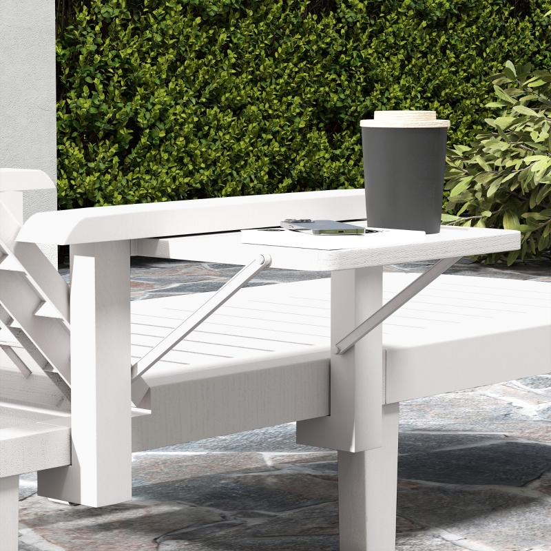 Best Set of 2 Resin Reclining Sun Loungers for Garden, 5 Positions Adjustable Outdoor Chaise Lounge Chairs with Wood Texture Surface, Armrests, Foldable Side Table for Garden, Beach, White - Image 9