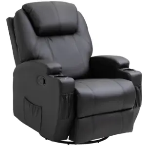 Best Recliner Chair, Recliner Massage Rocker Chair with 360° Rotate, 165° Reclining Function, Adjustable Footrest, Swivel Armchair Single Sofa for Living Room with Drink Holders, Side Pockets, Black