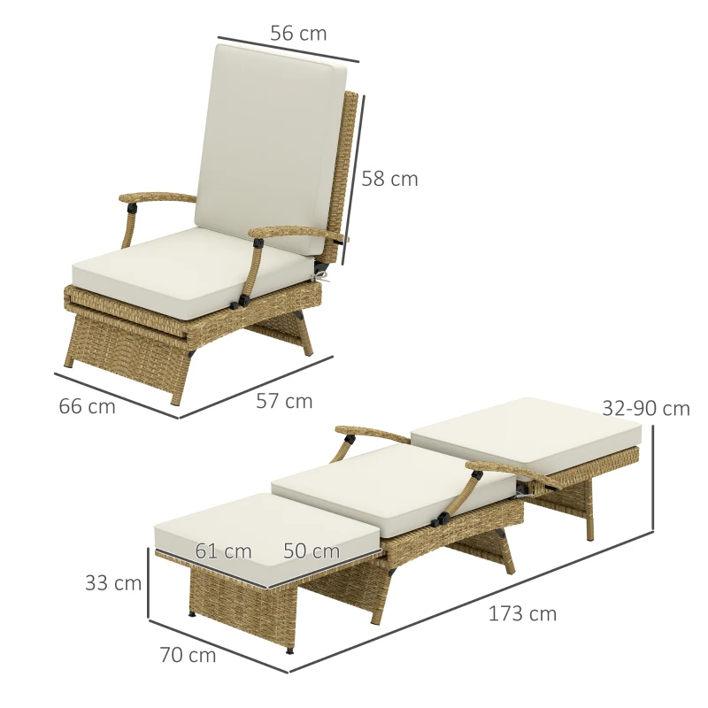 Best 80° Reclining Rattan Lounger - White/Beige - Image 3