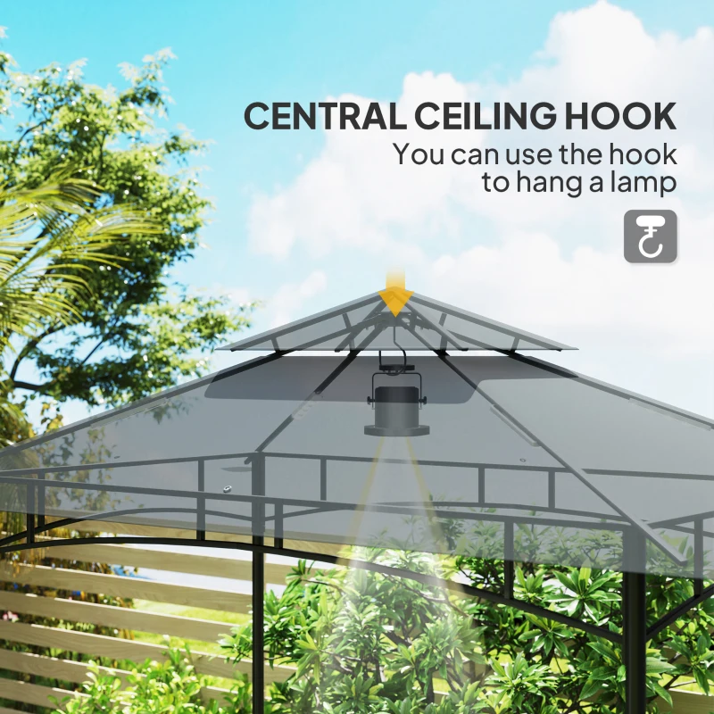 Best 8' x 5' Grill Gazebo, Double Tiered BBQ Gazebo Shelter Canopy with LED Lights, 2 Side Shelves, Hooks, Dark Grey - Image 6