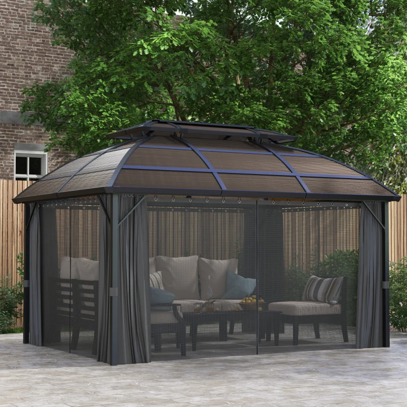 Best 4 x 3m Aluminium Frame Hard Gazebo, with Accessories - Brown - Image 2