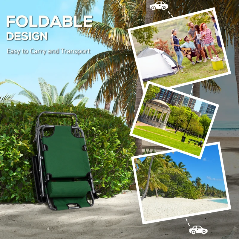 Best 2 in 1 Sun Lounger Folding Reclining Chair Garden Outdoor Camping Adjustable Back with Pillow, Green - Image 5