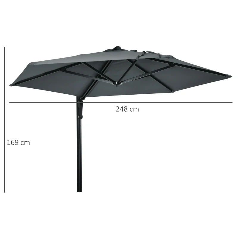 Best 2.5m Wall Mounted Parasol, Hand to Push Outdoor Patio Umbrella with 180 Degree Rotatable Canopy for Porch, Deck, Garden, 250 cm, Dark Grey - Image 3