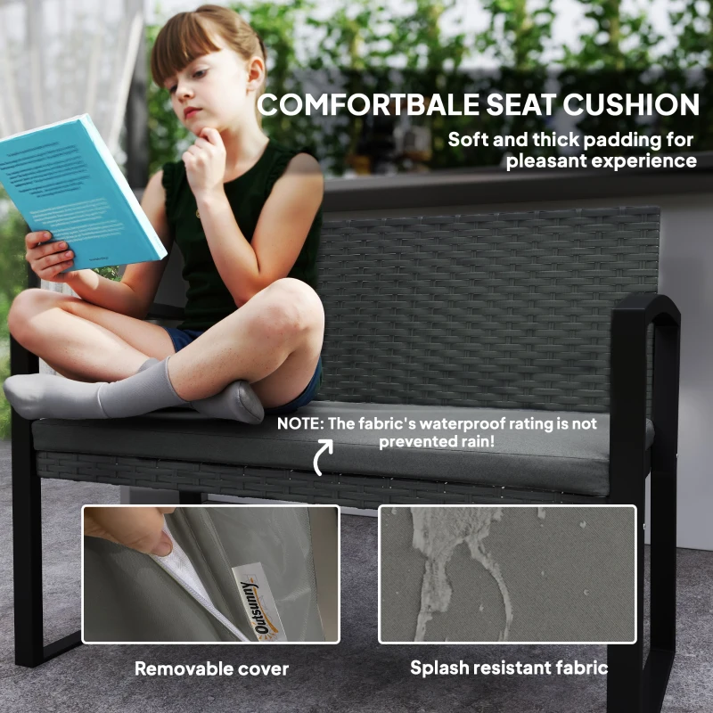 Best Two-Seater Rattan Garden Bench - Grey/Black - Image 6