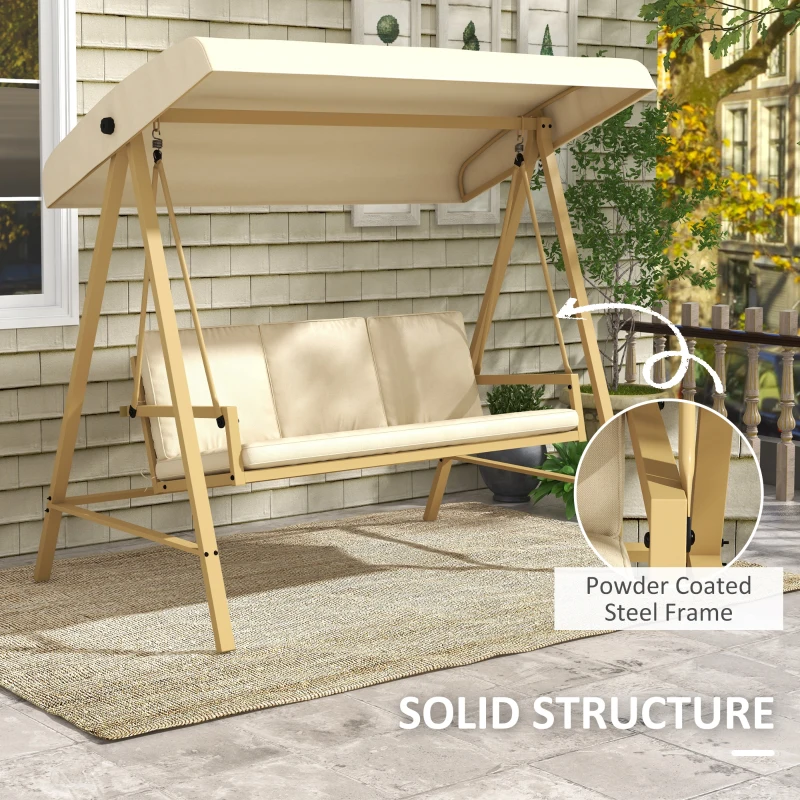 Best Three-Seat Garden Swing Chair, with Adjustable Canopy - Beige - Image 4