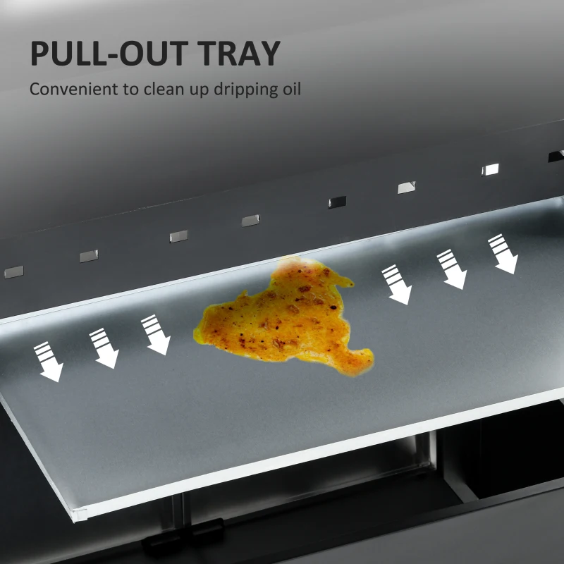 Best Gas Barbecue Grill 3+1 Burner Garden Smoker BBQ Trolley w/ Side Burner Warming Rack Side Shelves Storage Cabinet Piezo Ignition Thermometer Stainless Steel + Metal - Image 8