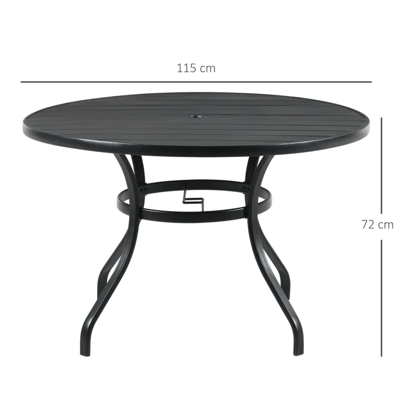Best Garden Table with Parasol Hole, Outdoor Dining Garden Table for Four Persons, Round Patio Table with Slatted Metal Top, Black - Image 3