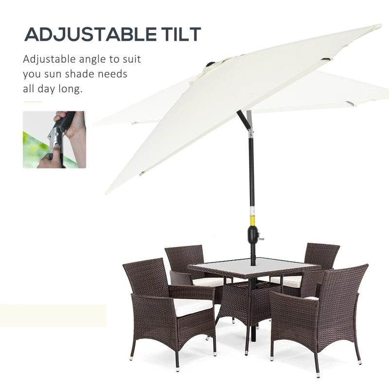 Best 3x2m Patio Parasol Garden Umbrellas Canopy with Aluminum Tilt Crank Rectangular Sun Shade Steel, Cream White - Image 4