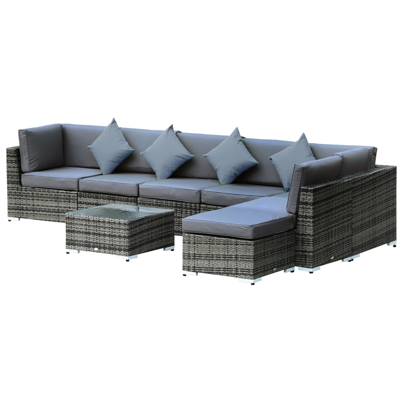 Best 8 Pieces PE Rattan Corner Sofa Set with Thick Cushions, Aluminium Outdoor Rattan Garden Furniture Set with Glass Top Table, No Assembly Required, Grey - Image 11