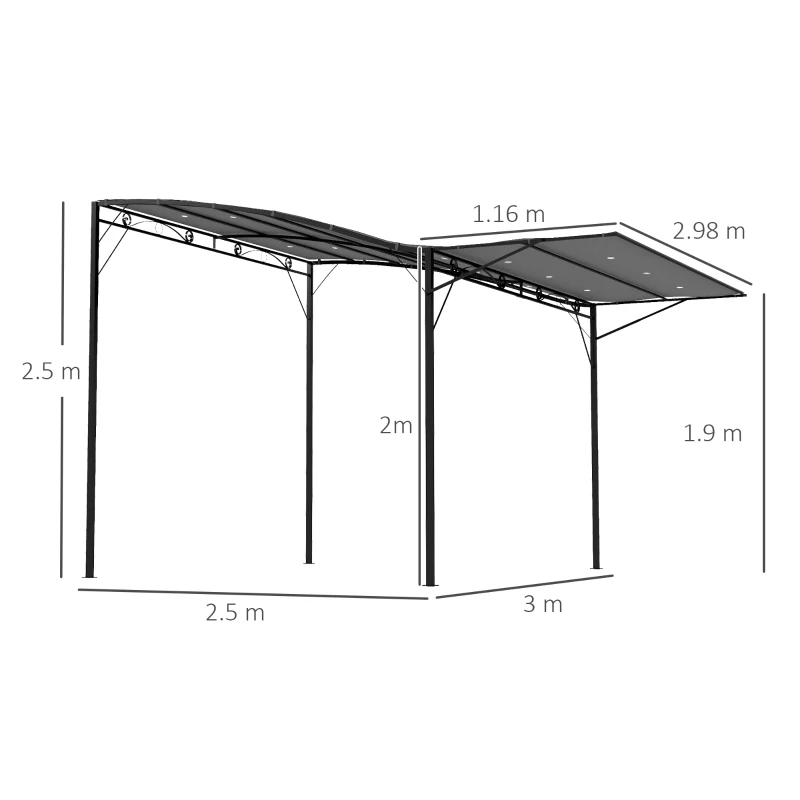 Best 3 x 2.5m Patio Metal Gazebo Door Window Awning Wall Mount Metal Outdoor Shelter Charcoal Grey - Image 3