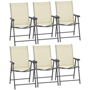 Best Set of 6 Folding Garden Chairs, Metal Frame Garden Chairs Outdoor Patio Park Dining Seat with Breathable Mesh Seat, Beige