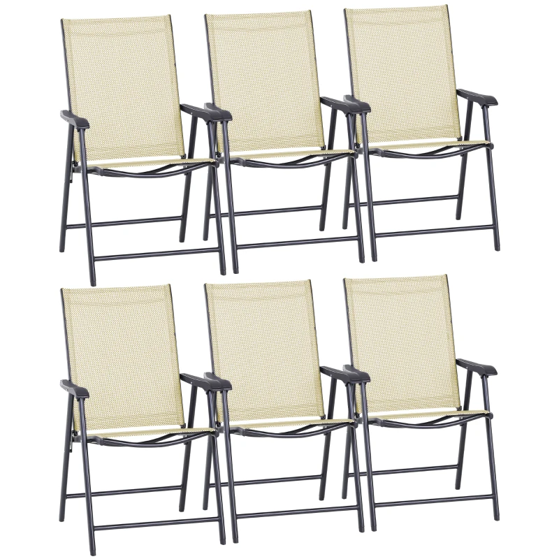 Best Set of 6 Folding Garden Chairs, Metal Frame Garden Chairs Outdoor Patio Park Dining Seat with Breathable Mesh Seat, Beige