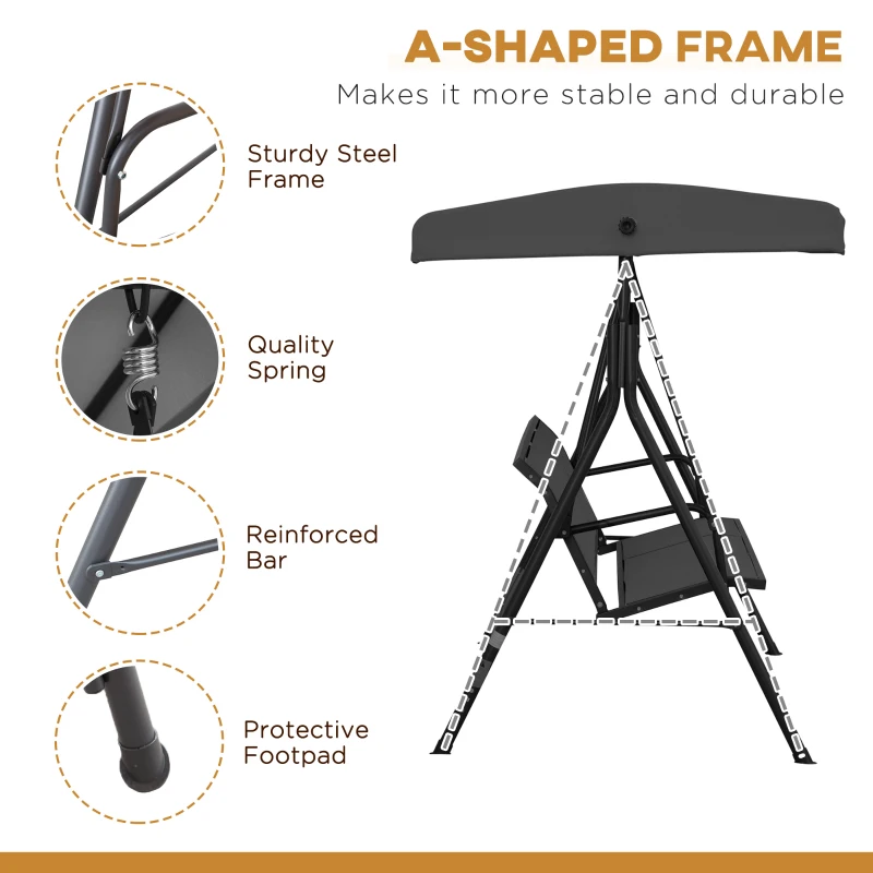 Best Three-Seater Garden Swing Chair, with Canopy - Black - Image 4