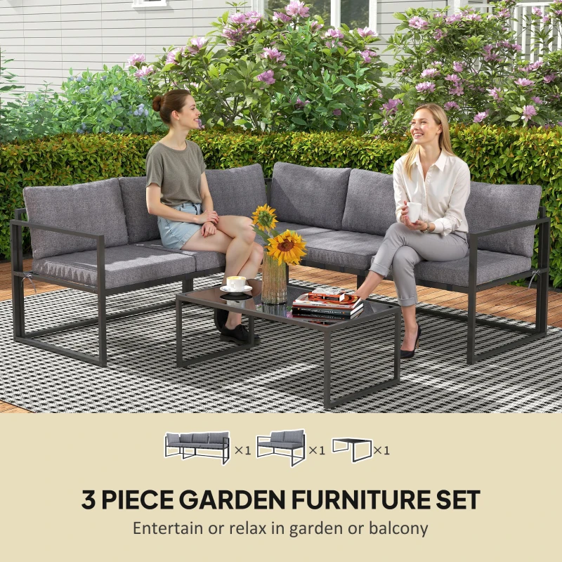 Best Three-Piece L Shaped Garden Furniture Set with Cushions - Grey - Image 4