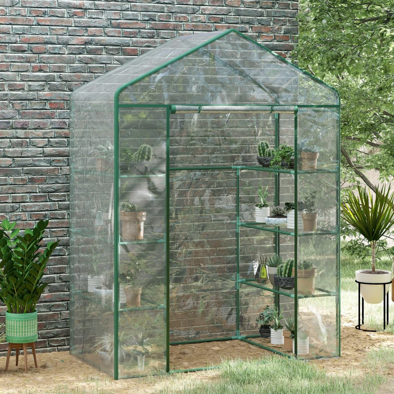 Best Walk in Greenhouse with 4-Tier 8 Shelves, Green House with Hemmed Cover, Roll-up Zipped Door, Steel Frame, 143 x 73 x 195cm - Image 2