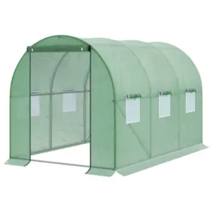 Best Walk-in Polytunnel Greenhouse, Outdoor Garden Tunnel Greenhouse Tent with Zipped Roll-Up Door and 6 Mesh Windows, 3 x 2M