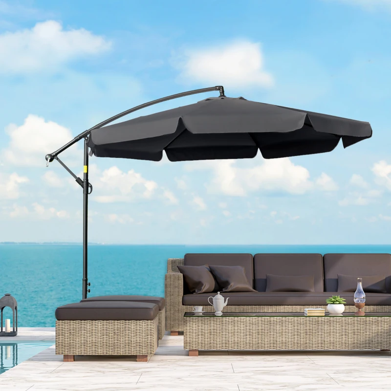 Best 2.7m Garden Banana Parasol Cantilever Umbrella with Crank Handle and Cross Base for Outdoor, Hanging Sun Shade, Black - Image 2