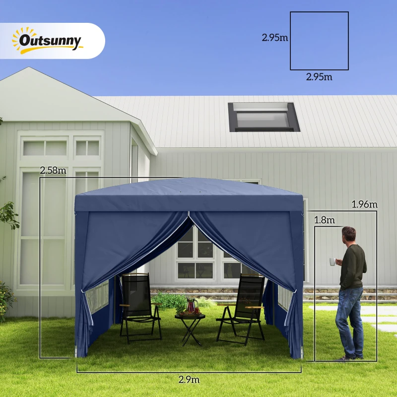 Best 3 x 3(m) Pop Up Gazebo, Water and UV Resistant Party Tent Camping Canopy Marquee with Carry Bag, Blue - Image 3