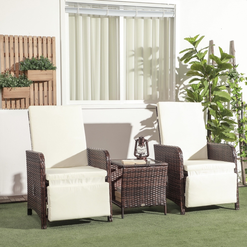 Best 3 Pieces Rattan Bistro Set Balcony Furniture with Cushions, Storage Function - Mixed-Brown - Image 10