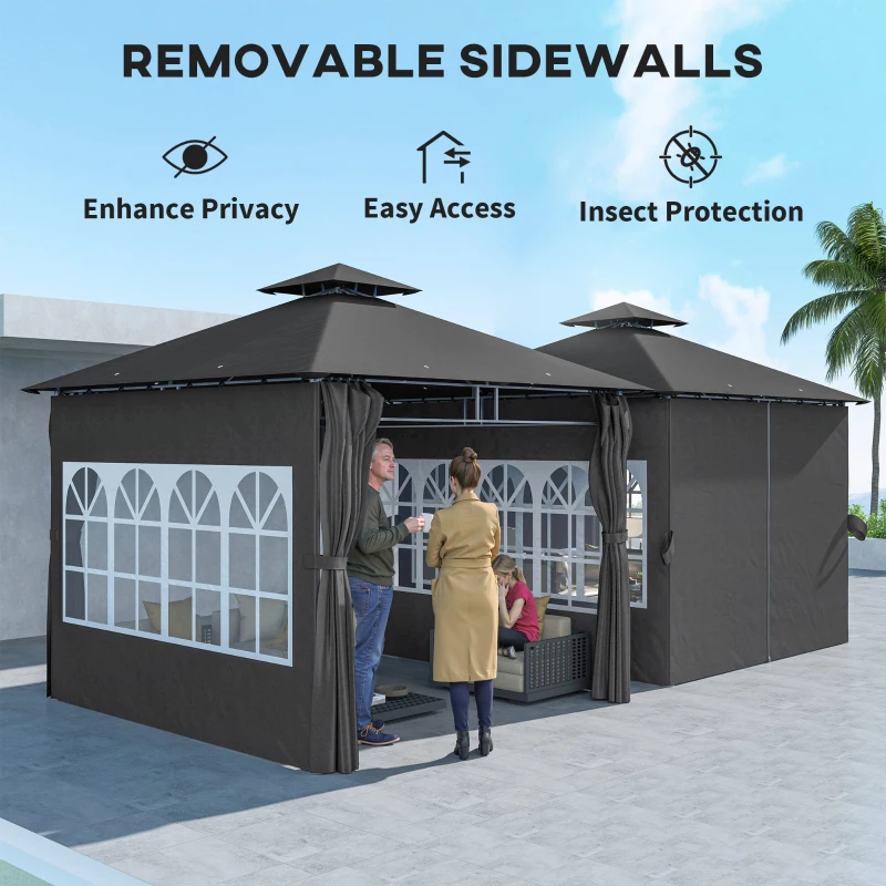 Best 3 x 3 m Garden Gazebo, Double Roof Metal Gazebo with Removable Sidewalls and Church Windows, Outdoor Canopy Shelter, Dark Grey - Image 7