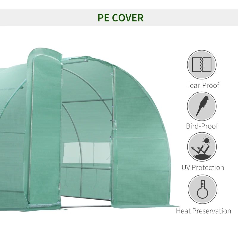 Best Large Polytunnel Walk In Greenhouse, Plant Gardening Tunnel Green House with Metal Hinged Door, Galvanised Steel Frame & Mesh Windows, Green (3 x 6 m) - Image 4