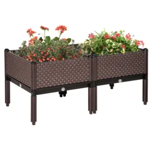 Best 50cm x 50cm x 46.5cm Set of 2 41L Garden Raised Bed, Elevated Planter Box, Flower Vegetables Planting Container with Self-Watering Design and Drainage Holes