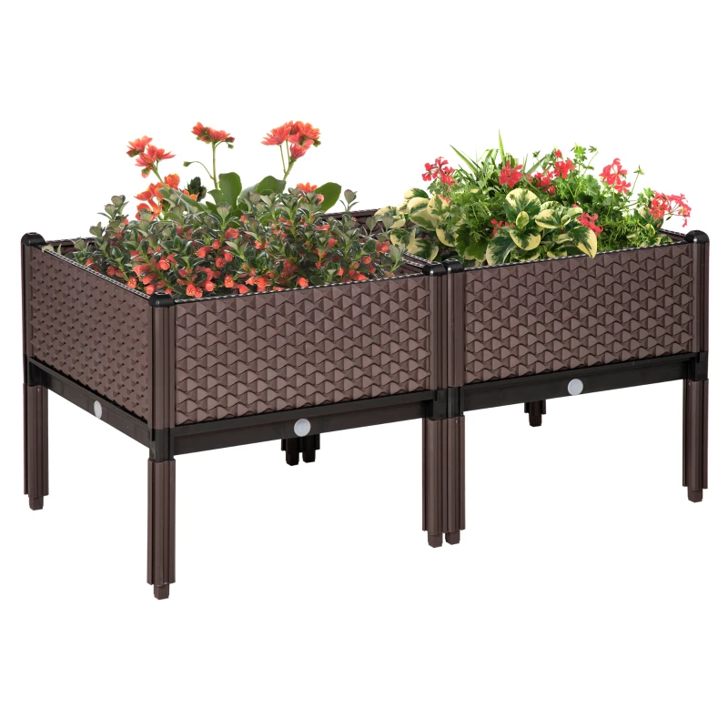 Best 50cm x 50cm x 46.5cm Set of 2 41L Garden Raised Bed, Elevated Planter Box, Flower Vegetables Planting Container with Self-Watering Design and Drainage Holes