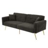 Modern Loveseat with Adjustable Backrest, Gold Legs, Side Storage Pockets, Sherpa Fabric Convertible Sofa Bed, 176L x 64W x 75H cm, Dark Grey - Image 14