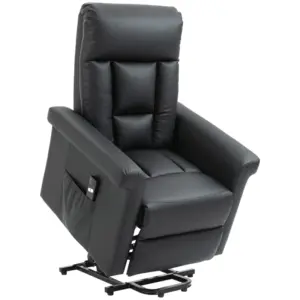 Best Power Lift Chair, PU Leather Recliner Sofa Chair for Elderly with Remote Control, Side Pocket, Black