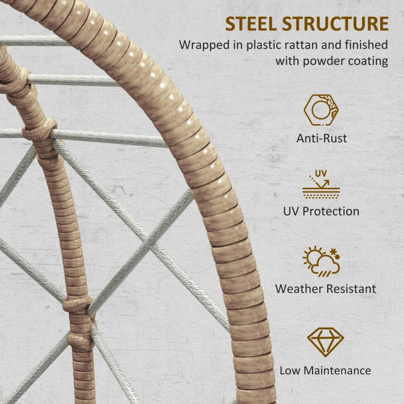 Best Rattan Egg Chair Outdoor Indoor Wicker Chair with Thickened Cushion and Headrest, Standing Garden Egg Chair with Cup Holder, Metal Frame for Patio, Balcony, Brown - Image 6