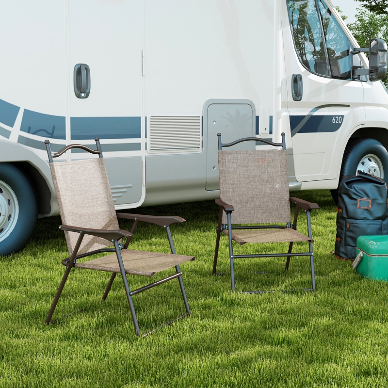 Best Set of Two Folding Garden Chairs, with Fabric Mesh Seats - Mixed Brown - Image 10