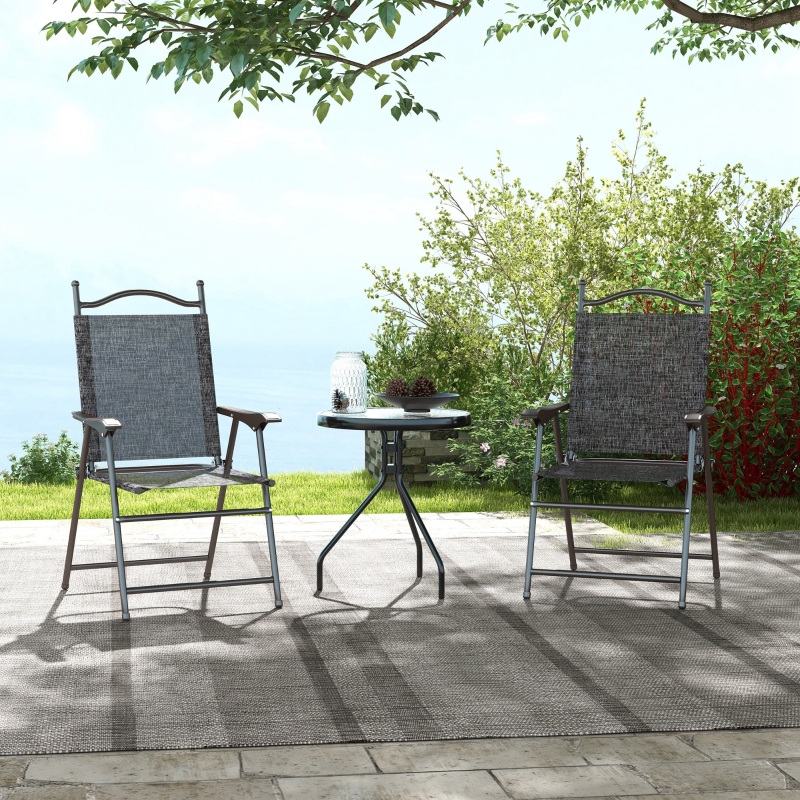 Best Set of Two Folding Garden Chairs, with Fabric Mesh Seats - Grey - Image 10
