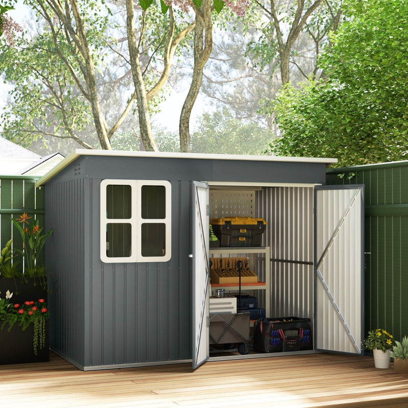 Best 8.5 x 6ft Storage Shed Galvanised Steel Garden Shed, Metal Shed with Foundation Kit, Window, Lockable Wide Doors and Air Vents for Outdoor Patio, Dark Grey - Image 9