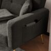 Modern Loveseat with Adjustable Backrest, Gold Legs, Side Storage Pockets, Sherpa Fabric Convertible Sofa Bed, 176L x 64W x 75H cm, Dark Grey - Image 9