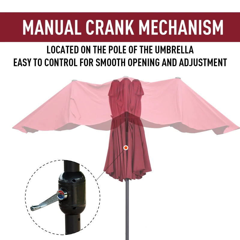 Best 4.6m Double-Sided Patio Parasol Sun Umbrella-Wine Red - Image 4